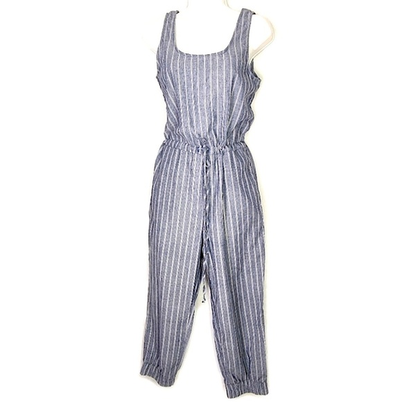 ANTHROPOLOGIE DREW Cotton Striped Drawstring Womens Jumpsuit Size XS NWOT pocket - Picture 1 of 9